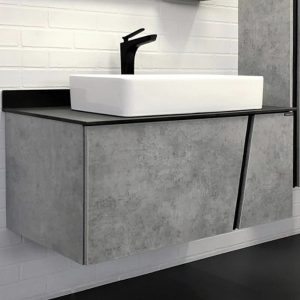 Тумба подвесная Comforty Эдинбург 90 с черной столешницей с раковиной Comforty Бетон светлый 00004149881CF