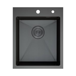 Мойка кухонная D&K 41х50 выпуск с переливом, корзина, дозатор Графит матовый DKS415006