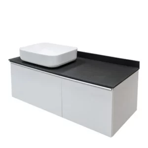 Тумба подвесная Comforty Милан 120 + раковина + серая столешница Белый глянцевый 4136268