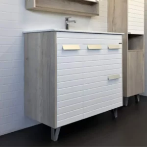 Тумба напольная Comforty Клеон 91 + раковина Белый / Дуб дымчатый 00-00004757CF