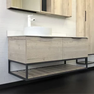 Тумба подвесная Comforty Порто 120 + раковина + белая столешница Дуб дымчатый 00-00008905CF