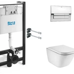 Инсталляция Roca + унитаз The Gap Rimless с сиденьем микролифт + кнопка смыва хром