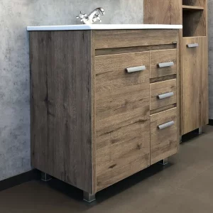 Тумба напольная Comforty Марио 75 + раковина Дуб темный 00-00004157CF