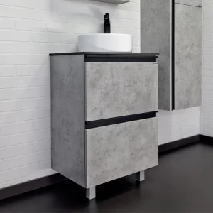 Тумба напольная Comforty Эдинбург 60 + раковина + черная столешница Бетон светлый 00-00004767CF Тумба напольная Comforty Эдинбург 60 + раковина + черная столешница Бетон светлый 00-00004767CF