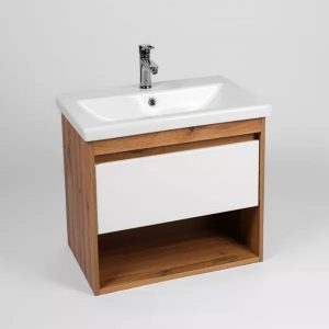 Тумба подвесная Viant Бостон 50 с раковиной Como Белый / Дуб Вотан VBOS50CO-T1YP