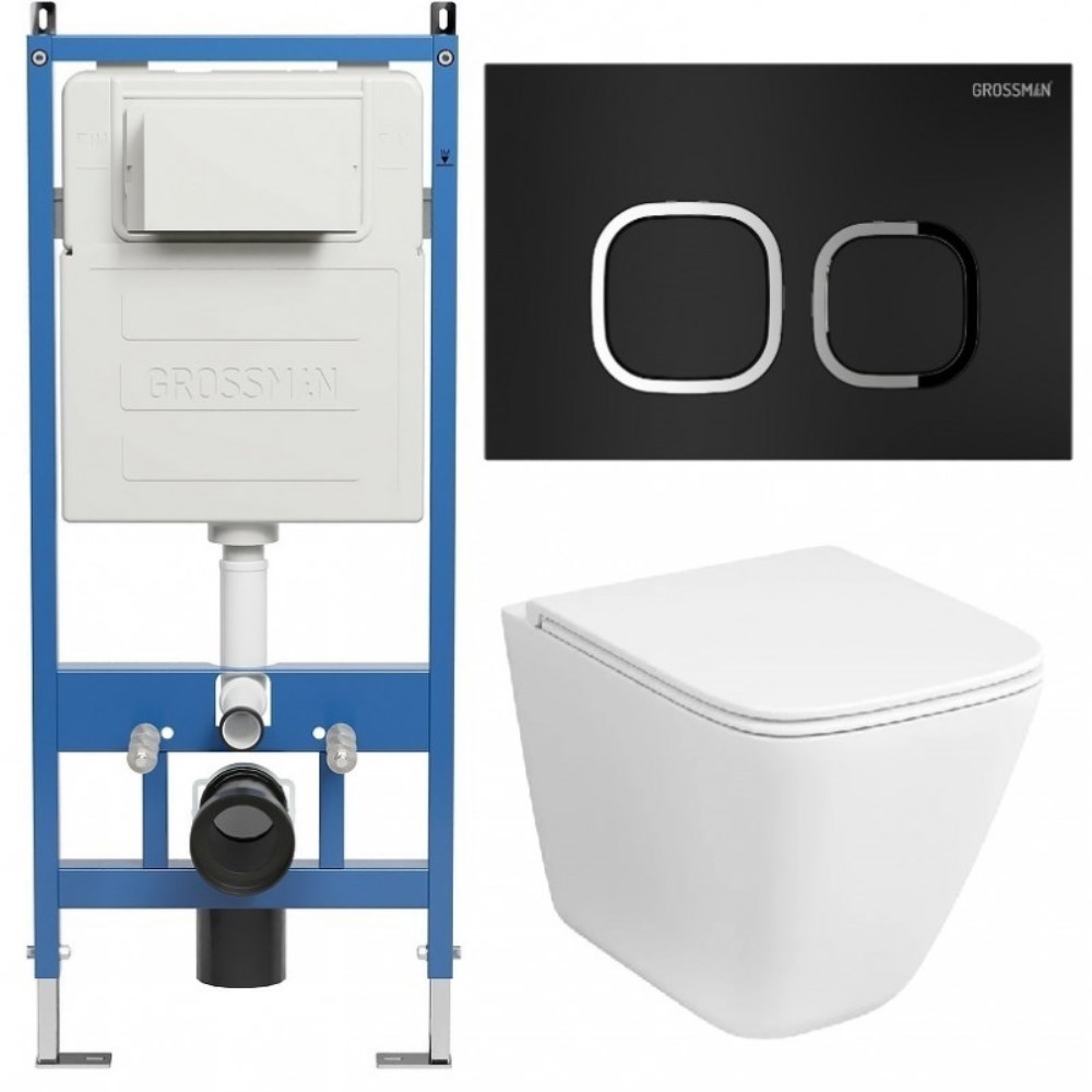 Инсталляция Grossman с унитазом GR-4479SQC и с клавишей смыва Cosmo Черный матовый 97.4479SQC.02.210 Инсталляция Grossman с унитазом GR-4479SQC и с клавишей смыва Cosmo Черный матовый 97.4479SQC.02.210